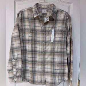Goodfellow & Co Men’s Plaid Flannel Shirt in Cream and Gray